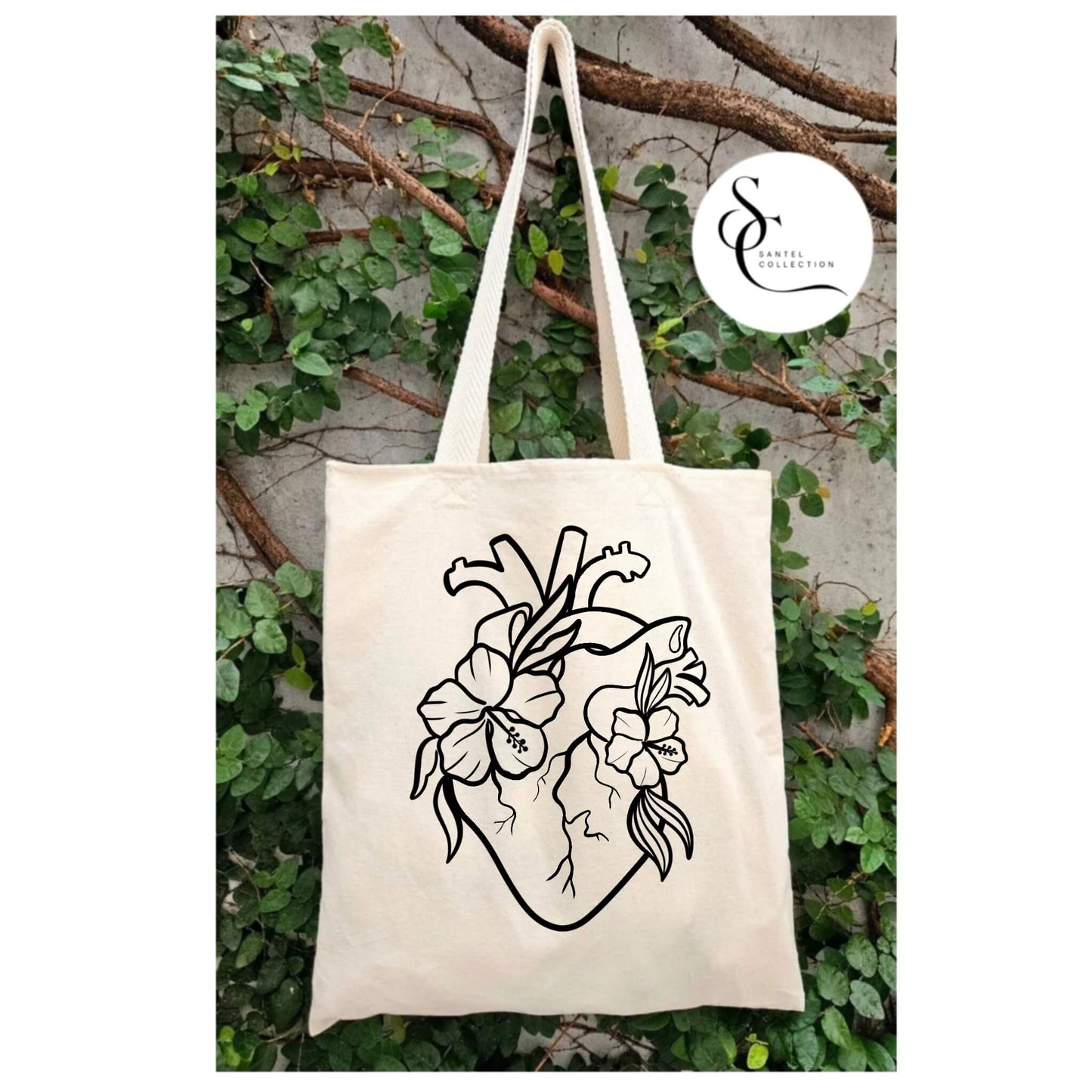 Floral heart Tote Bag