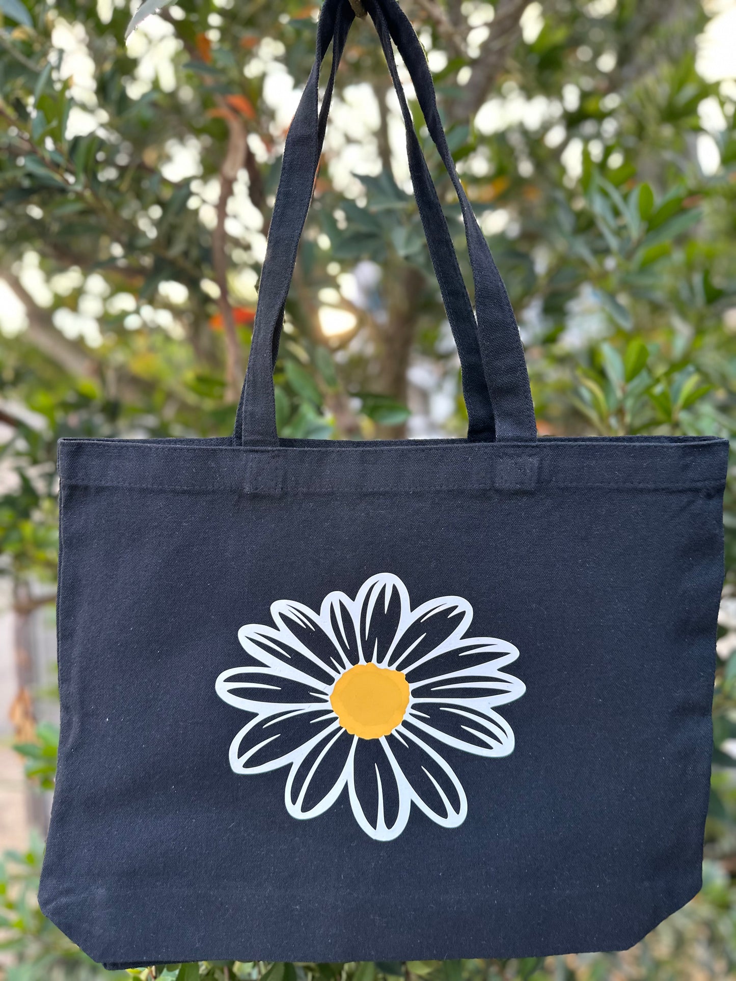 Black Daisy Tote Bag