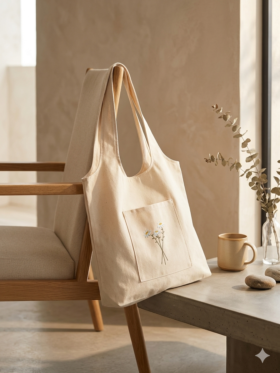 Tote bag de margarita con bolsillo